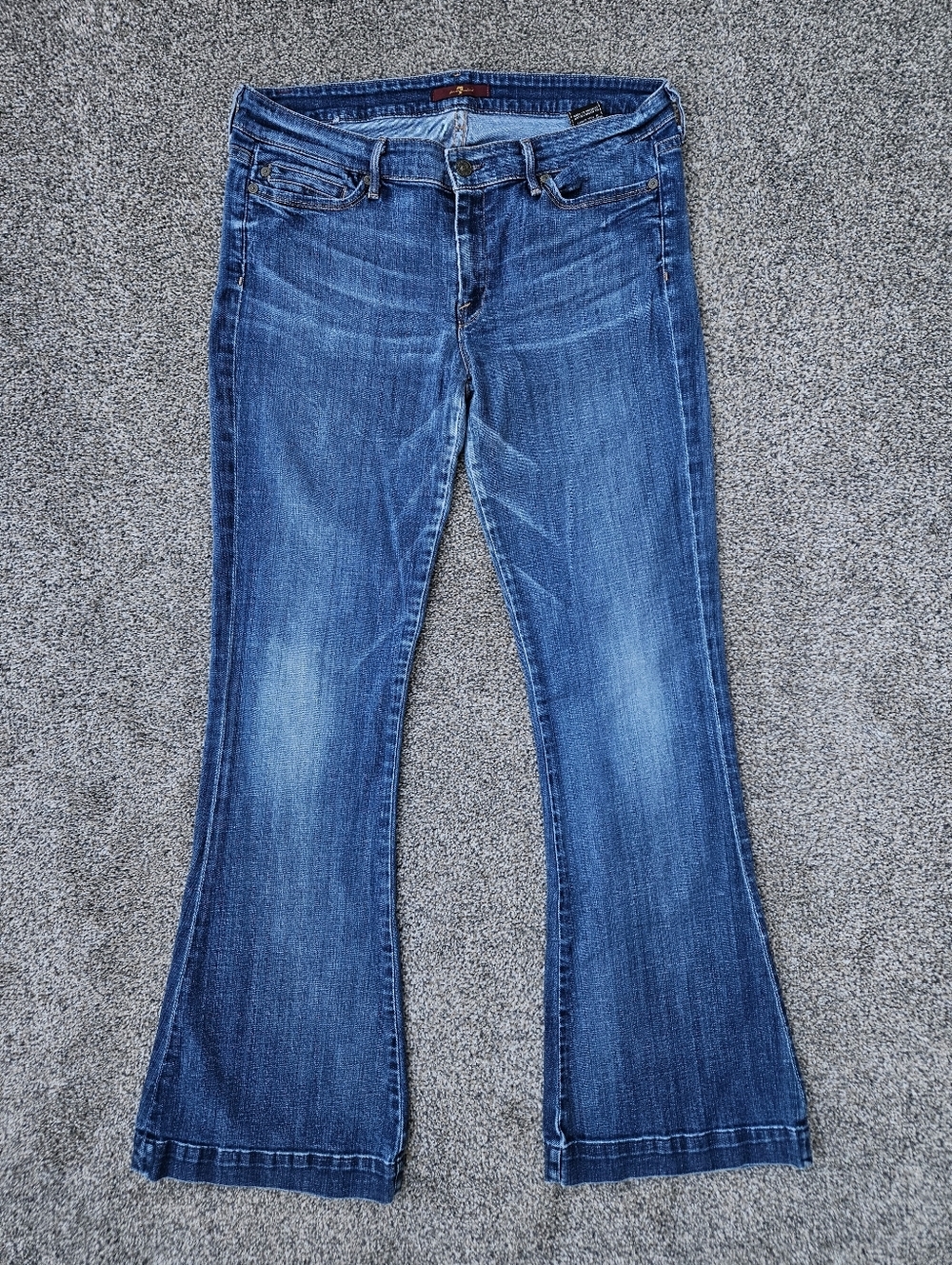 Seven For All Mankind Flare Jeans Vintage Grunge Stretch Demin Medium Wash 32